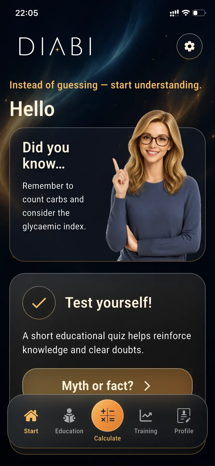 Meal analysis result screen in the Diabi app